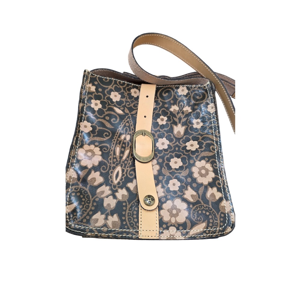 Patricia Nash Floral Paisley Italian Leather Crossbody Bag Tan Black Small Boho
